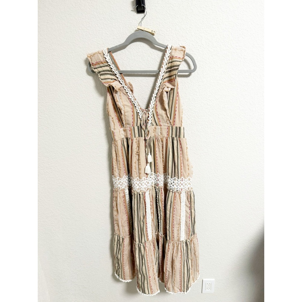 Hemant & Nandita Anthropologie Pixie Midi Dress Tiered Tassel V Neck Large - Picture 2 of 7
